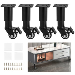 【100円クーポンあり】家具用キャスター diy 家具用脚 キャスター付き 360度回転 ブレーキ付き 高さ調節可能 家具用脚 防振・静音 脚付き家具用 家具の移動が楽になる (黒, 18cm-26cm)