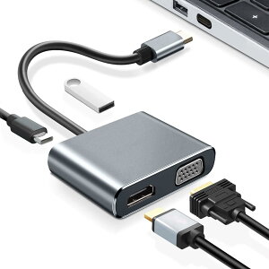 USB C VGA nu 4-in-1u4K fo+ VGAfo+PD}[d+USB3.0 f[^`vType C HDMIϊA_v^[ ݒsv iPhone 15 /iPad ProAMacBook Pro/AirASamsung Galaxy S20/Note10A
