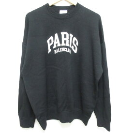 【中古】美品 22SS BALENCIAGA バレンシアガ UNISEX PARIS LOGO CREW NECK KNIT 長袖 ニット セーター 682005 T1624 サイズXS ブラック メンズ レディース Luxs ブランド古着のリュクス