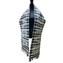 【中古】新品同様 BALENCIAGA バレンシアガ ウール ロゴ タータンチェック柄 大判 フリンジストール マフラー 536372 ブラック×ホワイト レディース Luxs ブランド古着のリュクス