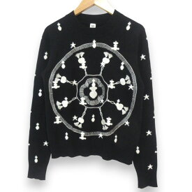 【中古】 良品 21AW HERMES エルメス Poste et Cavalerie カシミヤ100％ クルーネック 長袖 ニット セーター 38 ブラック×ホワイト レディース Luxs ブランド古着のリュクス
