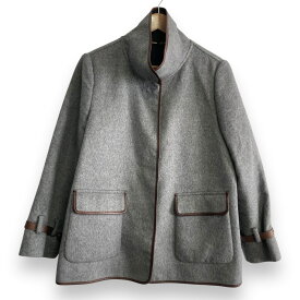 【楽天スーパーSALE40%OFF】【中古】美品 Les Copains レコパン アンゴラブレンド ハイネック パイピング ジャケット 大きいサイズ 46 グレー レディース Luxs ブランド古着のリュクス