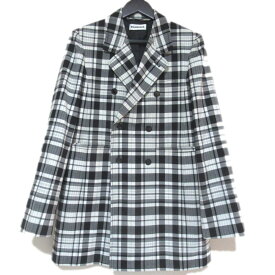 【中古】美品 BALENCIAGA バレンシアガ チェック柄 ダブルブレスト テーラードジャケット 528625 36サイズ ブラック×ホワイト メンズ Luxs ブランド古着のリュクス