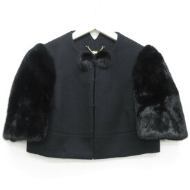 【中古】 美品 Salvatore Ferragamo サルヴァトーレフェラガモ ミンクファー ウール×カシミヤ ボレロ ショートジャケット 40 ブラック レディース Luxs ブランド古着のリュクス
