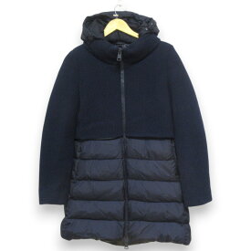 【中古】 美品 HERNO ヘルノ ポップコーン編みニット切替 フード付き セミロング丈ダウンコート P10822D-33220-9200 サイズ44 ネイビー レディース Luxs ブランド古着のリュクス
