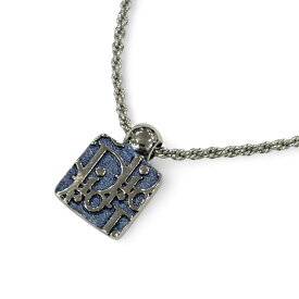 【中古】良品 Christian Dior クリスチャンディオール トロッター スクエア ネックレス シルバーカラー×ブルー レディース Luxs ブランド古着のリュクス