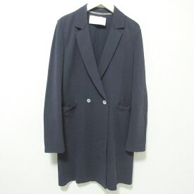 【中古】良品 クリーニング済 Harris Wharf London ハリスワーフロンドン カットオフ ダブルブレスト チェスターコート 38 ネイビー レディース Luxs ブランド古着のリュクス