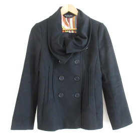 【中古】 美品 Paul Smith BLACK LABEL ポールスミスブラックレーベル カシミヤブレンド デザインカラー Pコート ピーコート 42 ブラック レディース Luxs ブランド古着のリュクス