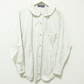 【中古】美品 LES COPAINS レコパン ヴィンテージ ストライプ柄 ビジュー 長袖 ブラウス シャツ 2 イエロー×グレー レディース Luxs ブランド古着のリュクス