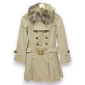 【中古】良品 BURBERRY BLUE LABEL バーバリーブルーレーベル フォックスファーカラー ベルト付き フレア トレンチコート サイズ36 ベージュ レディース Luxs ブランド古着のリュクス