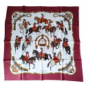 【中古】美品 HERMES エルメス シルク100% EL PISTE 乗馬風景柄 カレ90 大判 バンダナ スカーフ マルチカラー レディ…