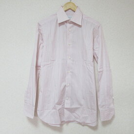 【中古】美品 Ermenegildo Zegna エルメネジルドゼニア スリムフィット ストライプ柄 ロングスリーブ 長袖 シャツ 40 15-3/4 ピンク×ホワイト メンズ Luxs ブランド古着のリュクス