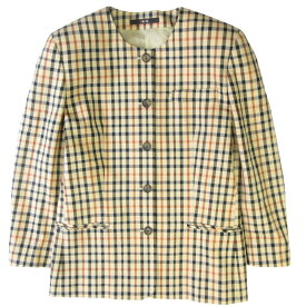 【中古】美品 DAKS ダックス ノーカラー ジャケット ブレザー チェック ヴィンテージ ビンテージ 1647JA70W サイズ9AR ベージュ ブラウン レディース Luxs ブランド古着のリュクス
