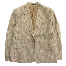 【中古】美品 DAKS ダックス テーラード ジャケット チェック柄 ブルゾン シングル 1釦 肩パッド ウール ビジネス 9AR 茶系 ブラウン レディース Luxs ブランド古着のリュクス