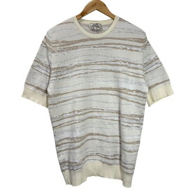 【クーポン+P2倍 1/24〜1/29】【中古】良品 HERMES エルメス ボーダー柄 半袖 ニットカットソー セーター XL ベージュ アイボリー メンズ Luxs ブランド古着のリュクス