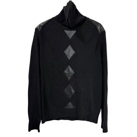【中古】良品 Jean Paul Gaultier ジャンポールゴルチエ 長袖 レザー装飾 タートルネック ニット セーター L ブラック メンズ Luxs ブランド古着のリュクス
