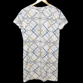 【中古】良品 21SS HERMES エルメス PARCOURS SANS FAUTE 完璧なコース 半袖 ひざ丈 Tシャツワンピース サイズ40 ホワイト系マルチカラー レディース Luxs ブランド古着のリュクス