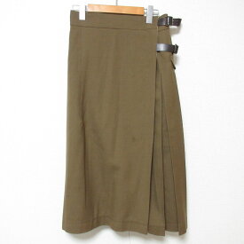 【中古】良品 Nigel Cabourn ナイジェルケーボン バックプリーツ ロング ラップ キルトスカート サイズ8 カーキ レディース Luxs ブランド古着のリュクス