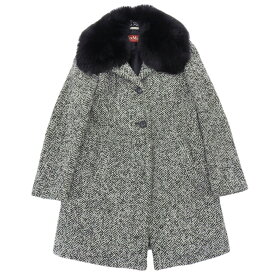 【中古】美品 Max Mara Studio マックスマーラステュディオ フォックスファーカラー ヘリンボーン ウール コート 38 グレー レディース Luxs ブランド古着のリュクス