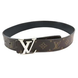 【中古】美品 LOUIS VUITTON ルイヴィトン M9821 ベルト・LV イニシャル ロゴ 40MM “モノグラム” シルバー金具 ブラック ブラウン 80/32 メンズ Luxs ブランド古着のリュクス