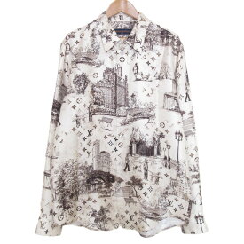 【中古】美品 25SS LOUIS VUITTON ルイヴィトン モノグラム・シティ・ウォーク プリント ロングスリーブシルクシャツ HSS13WQJN L ベージュ メンズ Luxs ブランド古着のリュクス