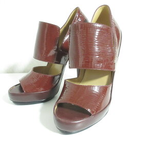 【中古】美品 BALENCIAGA バレンシアガ パテントレザー ハイヒール オープントゥ サンダル パンプス 37 24cm ブラウン レディース Luxs ブランド古着のリュクス