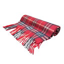 【中古】美品 BURBERRY バーバリー 英国製 チェック柄 カシミヤ100% フリンジ マフラー レッド メンズ レディース Lux…