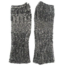 【中古】美品 CHANEL シャネル シルクカシミヤ ラインストーン装飾 ミックスニット アームウォーマー Mサイズ ブラック×グレー系 レディース Luxs ブランド古着のリュクス