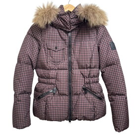 【中古】美品 COACH コーチ チェック柄 ファー付き ダウンジャケット ブルゾン XS ブラウン×ブラック レディース Luxs ブランド古着のリュクス