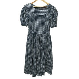 【中古】 クリーニング済 CHANEL シャネル パフスリーブ 半袖 ドット柄 フレアワンピース ネイビー レディース Luxs ブランド古着のリュクス