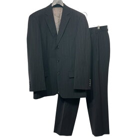 【中古】美品 HUGO BOSS ヒューゴボス ストライプ柄 テーラードジャケット＋スラックスパンツ スーツ セットアップ サイズ46 ブラック メンズ Luxs ブランド古着のリュクス
