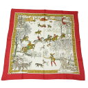 【中古】良品 HERMES エルメス カレ90 L’hiver 冬の火 スカーフ レッド×ホワイト レディース Luxs ブランド古着のリ…