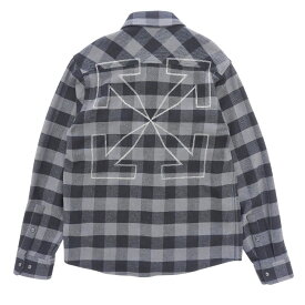 【中古】美品 21AW Off-White オフホワイト Plaid flannel shirt バックアロー ブロックチェック フランネルシャツ OMGA133F21FAB001 M グレー メンズ Luxs ブランド古着のリュクス