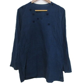 【クーポン+P2倍 1/9〜1/16】【中古】美品 45rpm フォーティファイブアールピーエム ロングスリーブ Vネック シャツ ブラウス 2 インディゴ レディース Luxs ブランド古着のリュクス