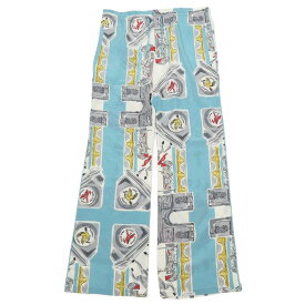 【中古】未使用 19AW Louis Vuitton ルイヴィトン シルク パジャマ イージーパンツ ロゴ 総柄 プリント 42 ターコイズ 水色 メンズ Luxs ブランド古着のリュクス