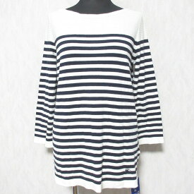 【中古】美品 BURBERRY BLUE LABEL バーバリーブルーレーベル バックボタンボーダーニット E1N96-631-02 サイズ38 ホワイト ブラック レディース Luxs ブランド古着のリュクス