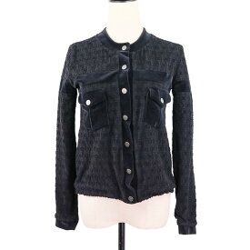 【中古】良品 CHANEL シャネル ココマーク パイル ベロア カーディガン ブルゾン P41364 サイズ36 ブラック シルバー金具 レディース Luxs ブランド古着のリュクス