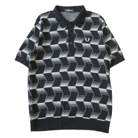 【中古】新品同様 FRED PERRY フレッドペリー Chevron Stripe Knitted Shirt シェヴロン ストライプ ニット シャツ ポロシャツカットソー 半袖 L メンズ Luxs ブランド古着のリュクス