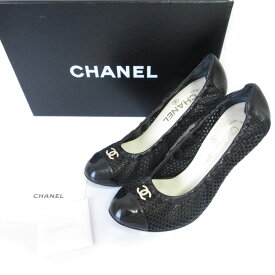 【中古】美品 CHANEL シャネル メッシュ パールココマーク ハイヒール ラウンドトゥ バレエパンプス 36.5C 23.5cm ブラック レディース Luxs ブランド古着のリュクス