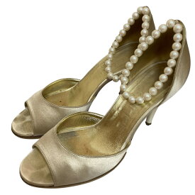 【中古】良品 CHANEL シャネル パールストラップ サンダル 37.5 24.5cm相当 シャンパンゴールド レディース Luxs ブランド古着のリュクス