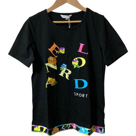 【中古】未使用 LEONARD SPORT レオナール スポーツ フラワー刺繍 ロゴプリント Tシャツ カットソー 38 ブラック レディース Luxs ブランド古着のリュクス