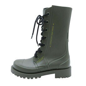 【中古】新品同様 20ss Christian Dior クリスチャンディオール キャンプ レースアップ レイン ラバー コンバットブーツ 35/22.0 カーキ レディース Luxs ブランド古着のリュクス