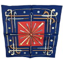 【中古】美品 HERMES エルメス カレ45 Cannes et Pommeaux シルク100% スカーフ ネイビー系 マルチカラー レディース …