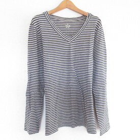 【クーポン+P2倍 1/9〜1/16】【中古】美品 45rpm フォーティファイブアールピーエム ボーダー柄 長袖 Tシャツ Vネックカットソー 3 ネイビー グレー レディース Luxs ブランド古着のリュクス