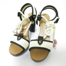 【中古】美品 See By Chloe シーバイクロエ ハイヒール レースアップ ロープサンダル サイズ37 約24cm ベージュ×ブラック レディース Luxs ブランド古着のリュクス