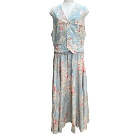 【中古】良品 RALPHLAUREN COUNTRY ラルフローレンカントリー フラワープリント ベスト スカート セットアップ 11 ライトブルー レディース Luxs ブランド古着のリュクス