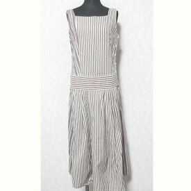 【クーポン+P2倍 1/9〜1/16】【中古】美品 45rpm フォーティファイブアールピーエム ストライプノースリーブワンピース サイズ1 ブラウン ベージュ レディース Luxs ブランド古着のリュクス