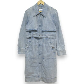 【中古】良品 COACH コーチ ターンロックポケット ベルト付き デニム トレンチコート C8792 Lサイズ ライトブルー レディース Luxs ブランド古着のリュクス
