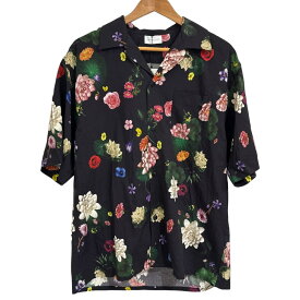 【中古】未使用 23SS JOHN ELLIOTT ジョンエリオット CAMP SHIRT フラワープリント 半袖 オープンカラー シャツ M ブラック メンズ Luxs ブランド古着のリュクス