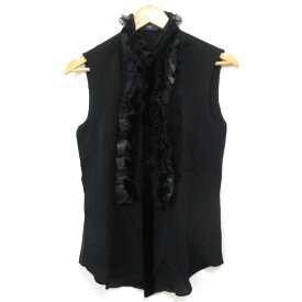【中古】美品 RALPH LAUREN PURPLE LABEL ラルフローレン パープルレーベル フリル ノースリーブ ブラウス カットソー サイズ4 ブラック レディース Luxs ブランド古着のリュクス